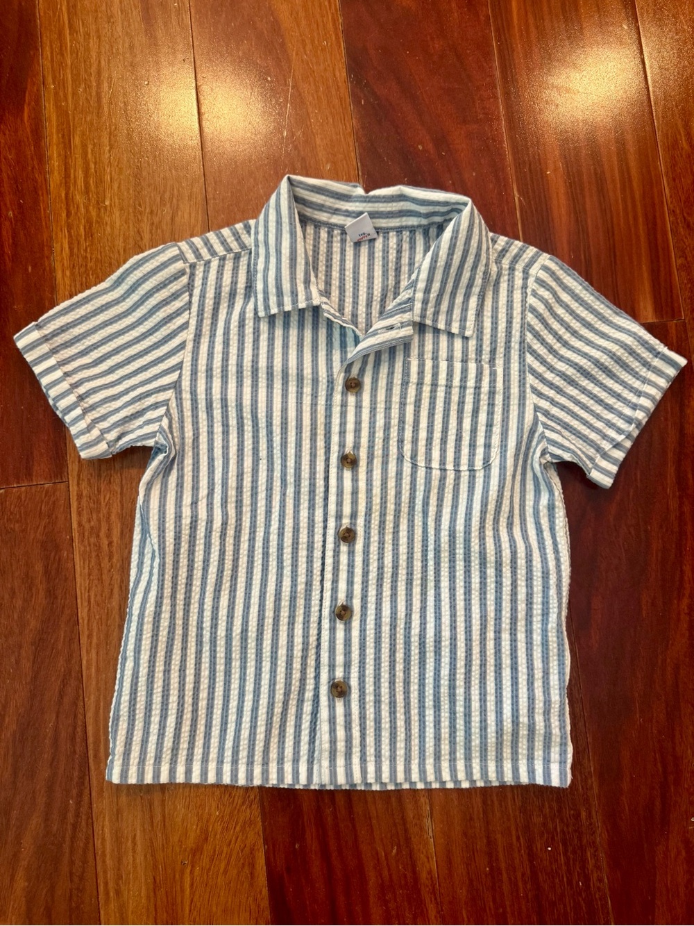 Old Navy Blue & White Striped Boys Short-Sleeve Button Down Shirt - 4T